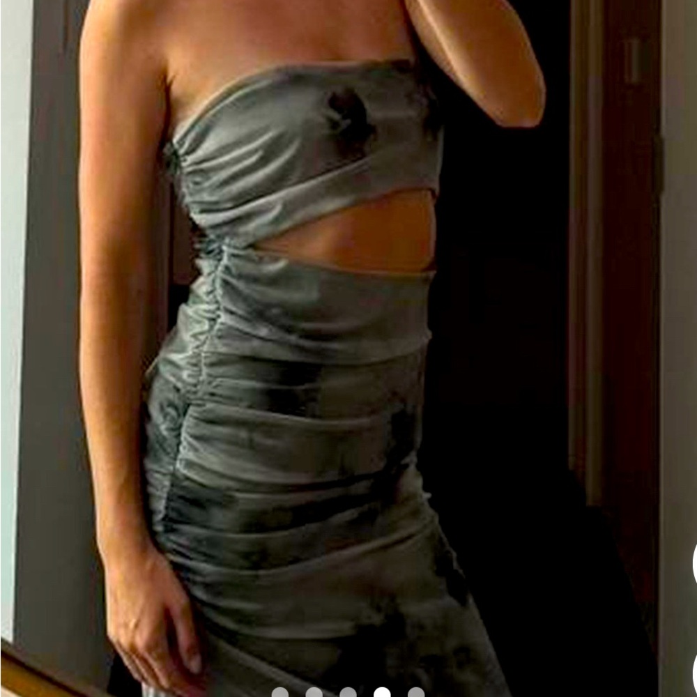 ZARA Women’s Gray and Green Strapless Cutout Marble Dress Size XS